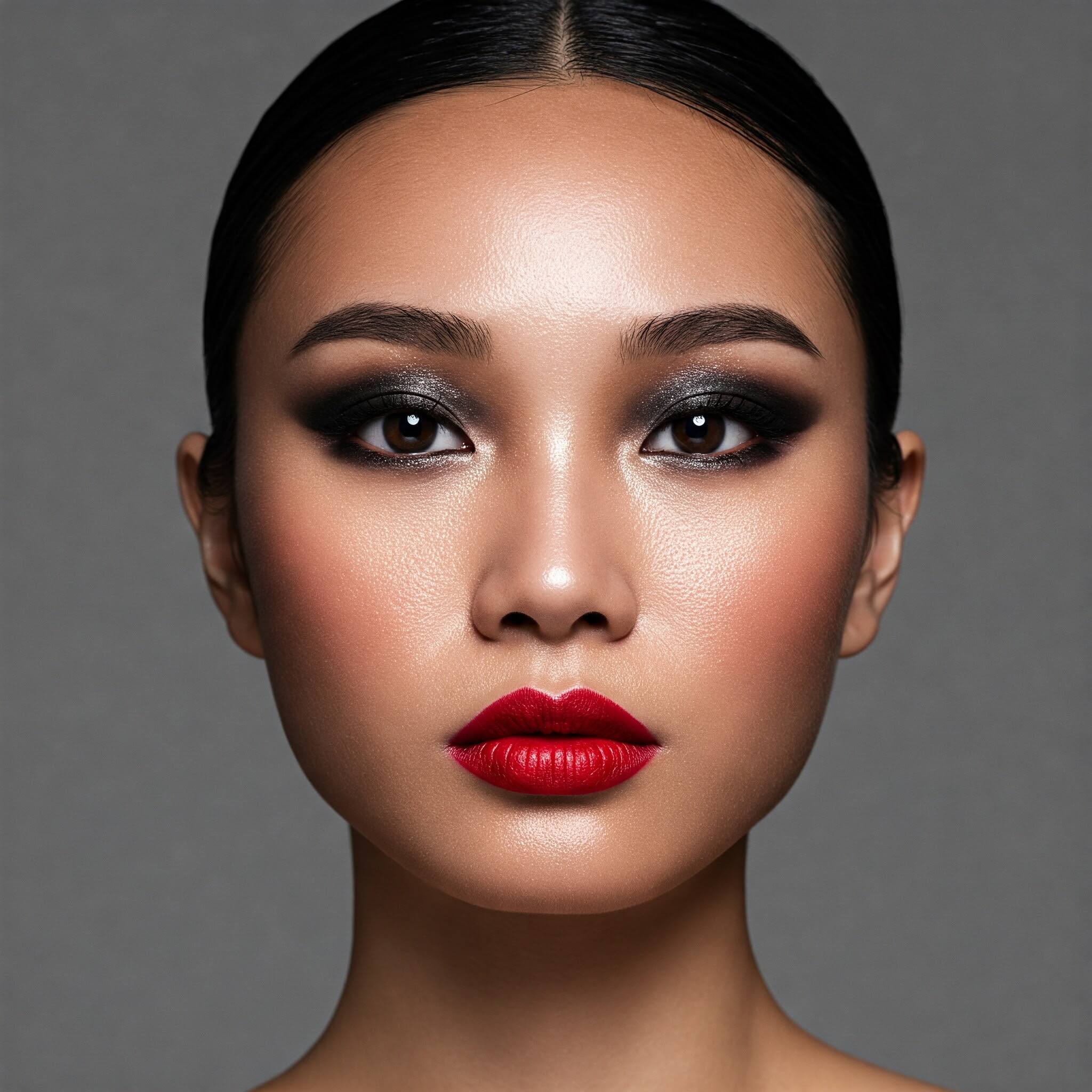 Red Lip Smokey Eye Makeup Look