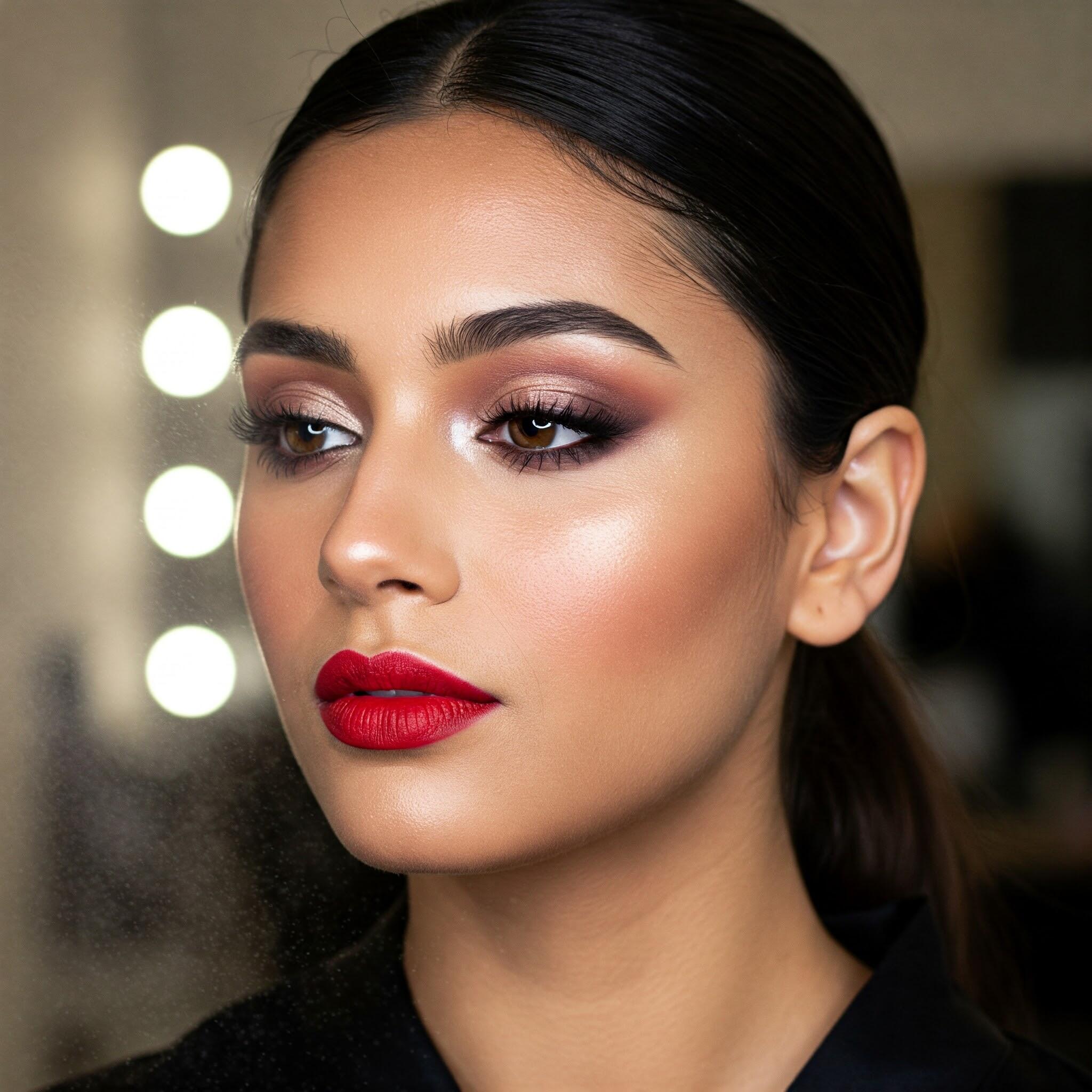 Natural Red Lip Smokey Eye Makeup Look