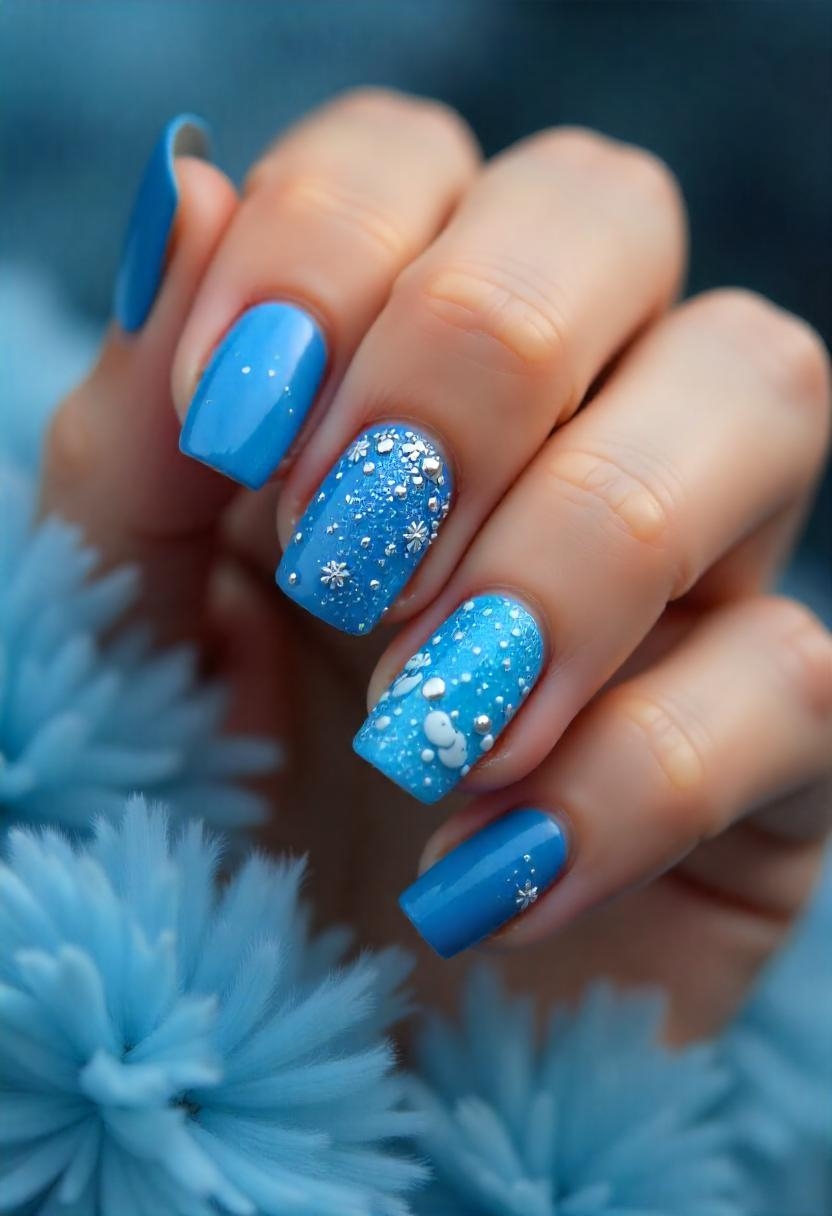 Blue Nails with Glitter