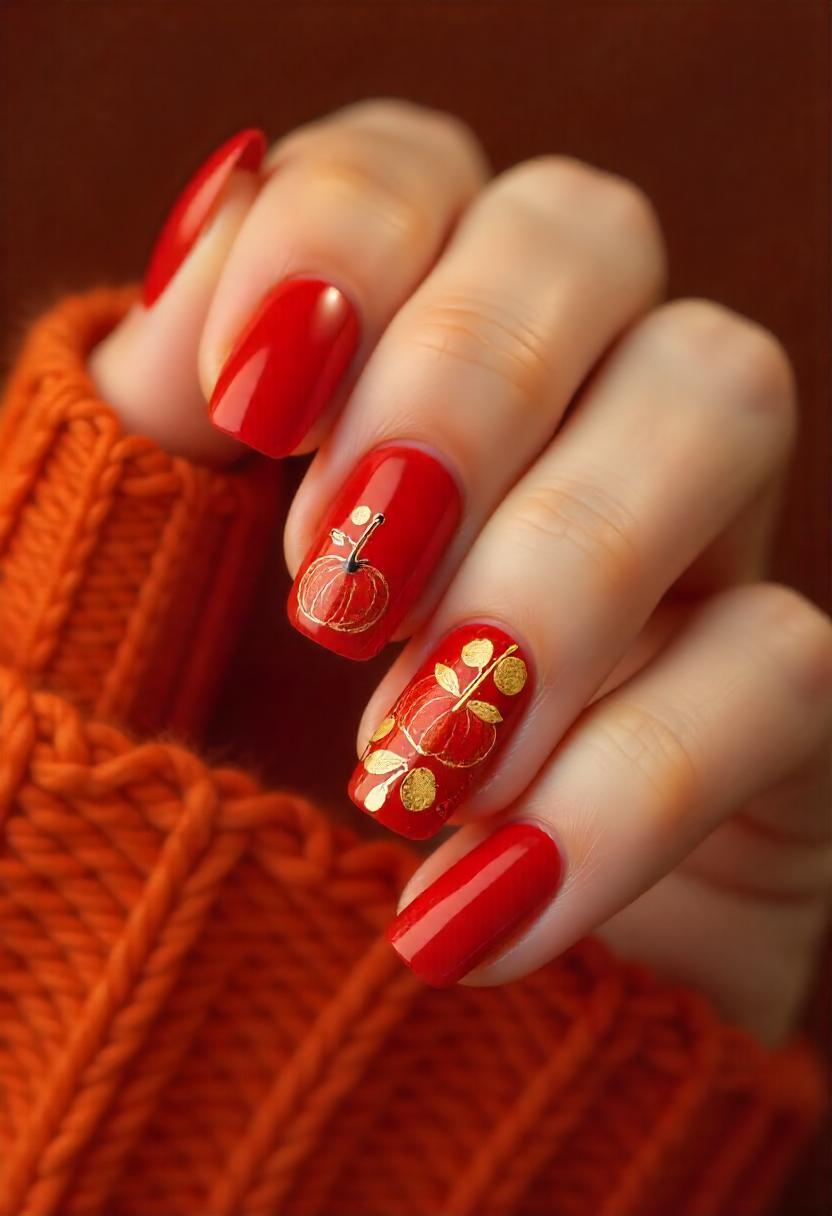 Red Nails with Glitter