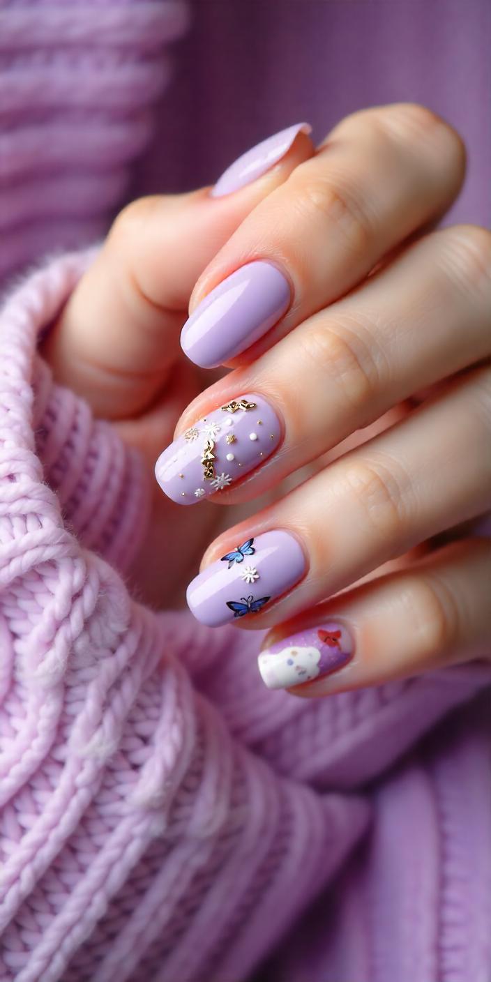 Purple Nail Art Designs Short