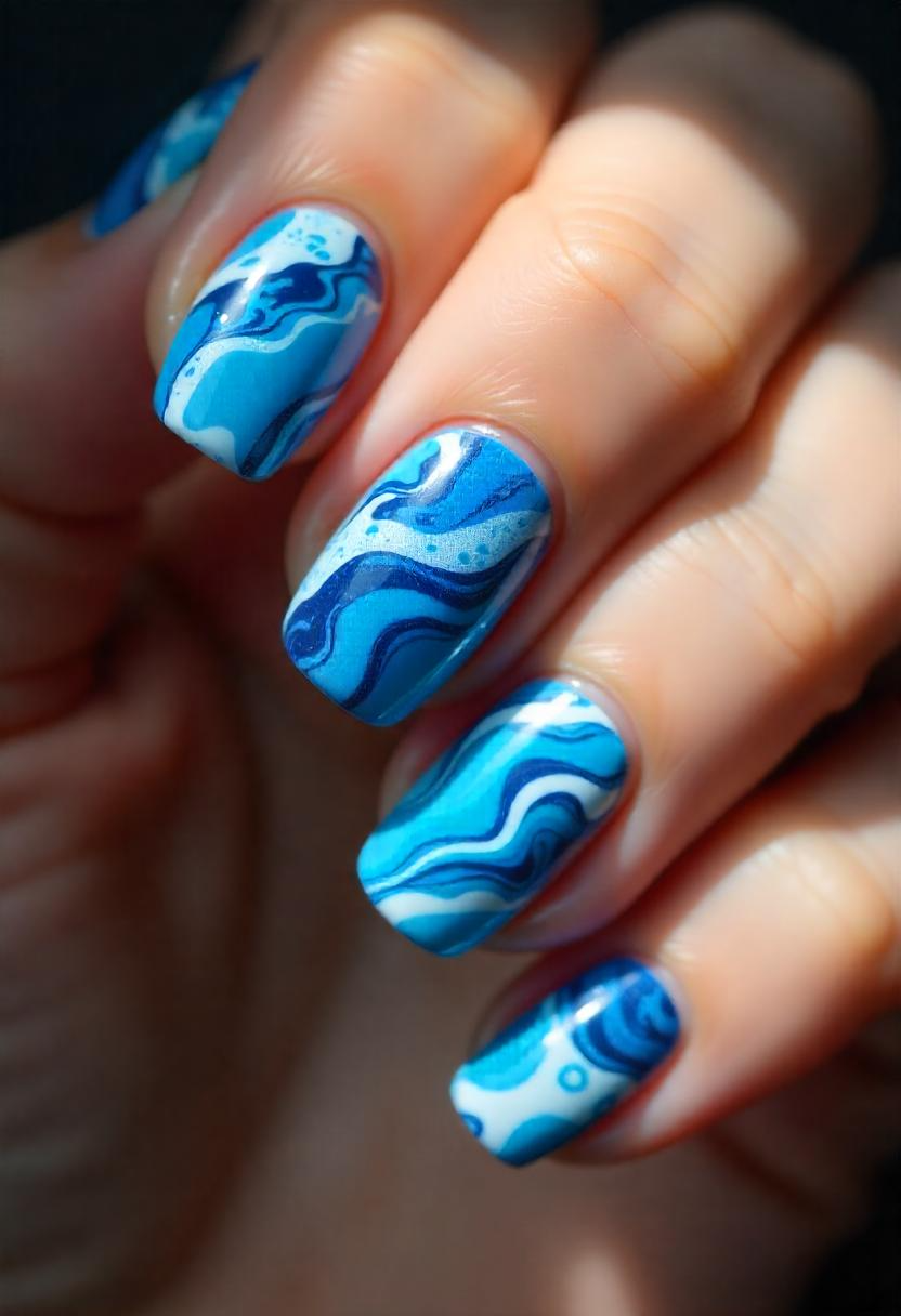 Blue Nail Designs with Flowers