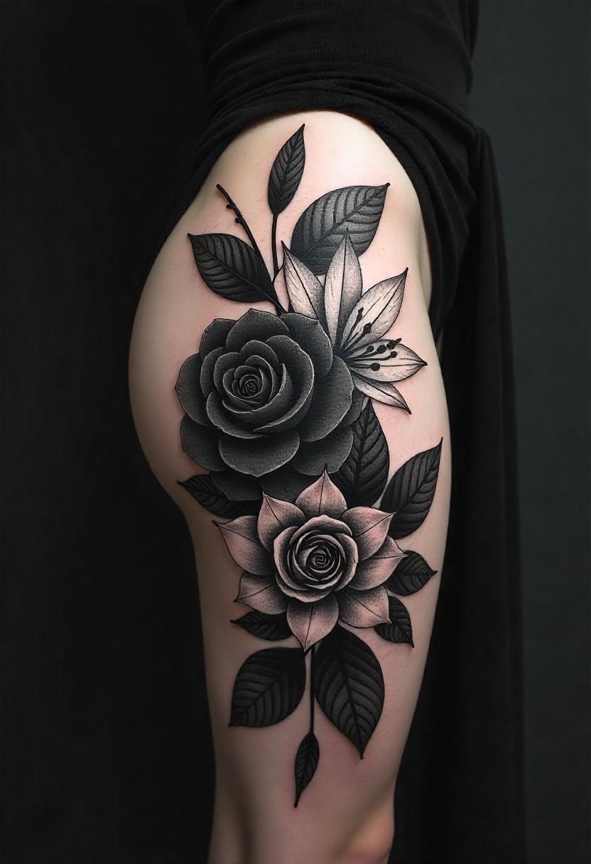 Elegant Flower Tattoos for Thigh