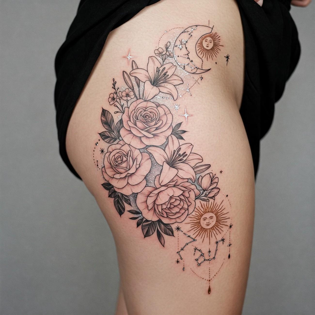 Front Thigh Tattoos for Females