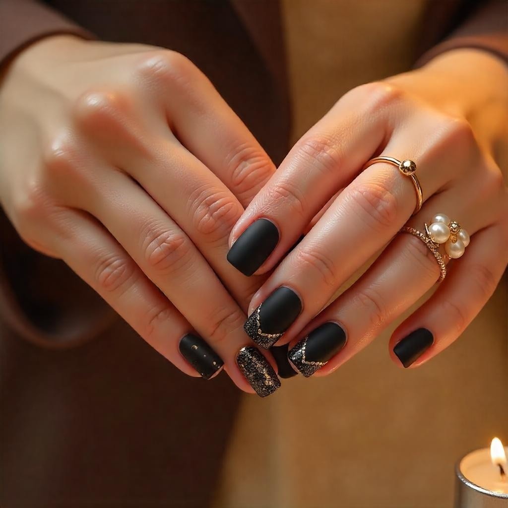 Dope Black Nail Designs with Glitter
