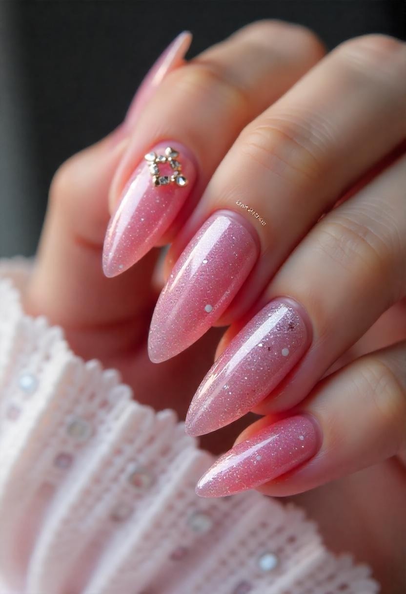 Pink Ombre Nail Art with Glitter