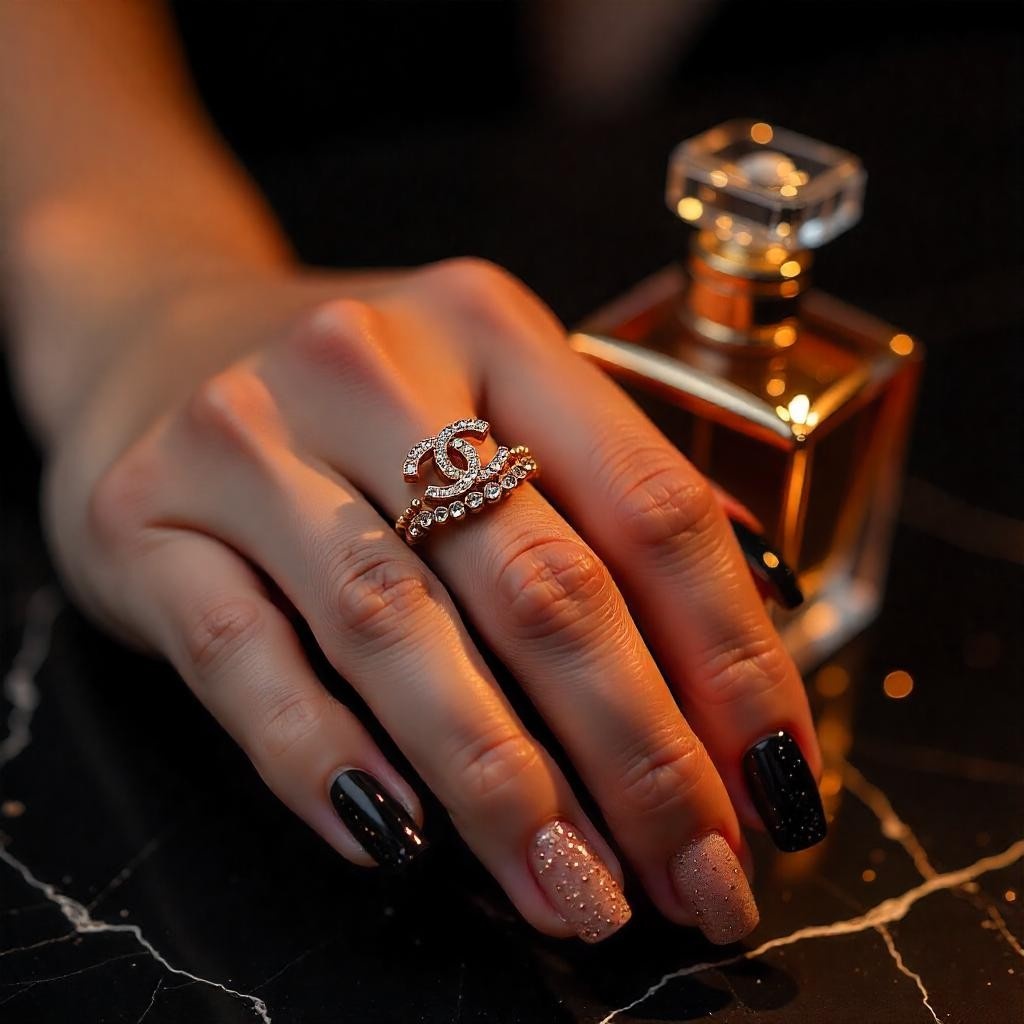 Creative Black Nail Ideas with Gold Accents