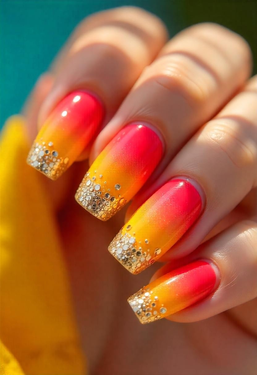 Glamorous Ombre Nails with Sparkle